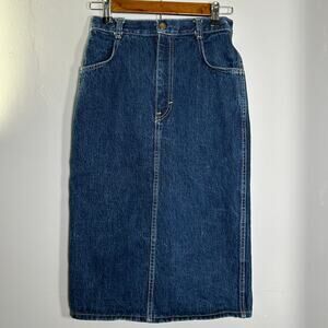 Vintage Weathered Blues Denim Midi skirt, Dark Wash, Sz 5/6